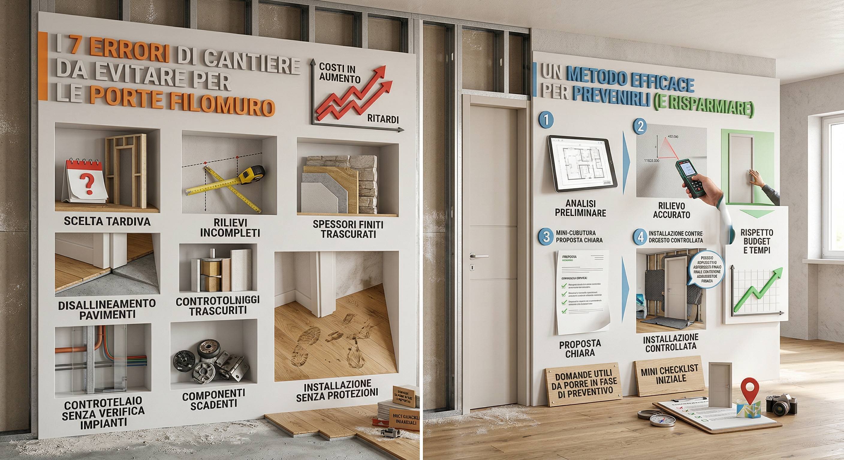 Porte filomuro e cartongesso: gli errori di cantiere che fanno lievitare i costi