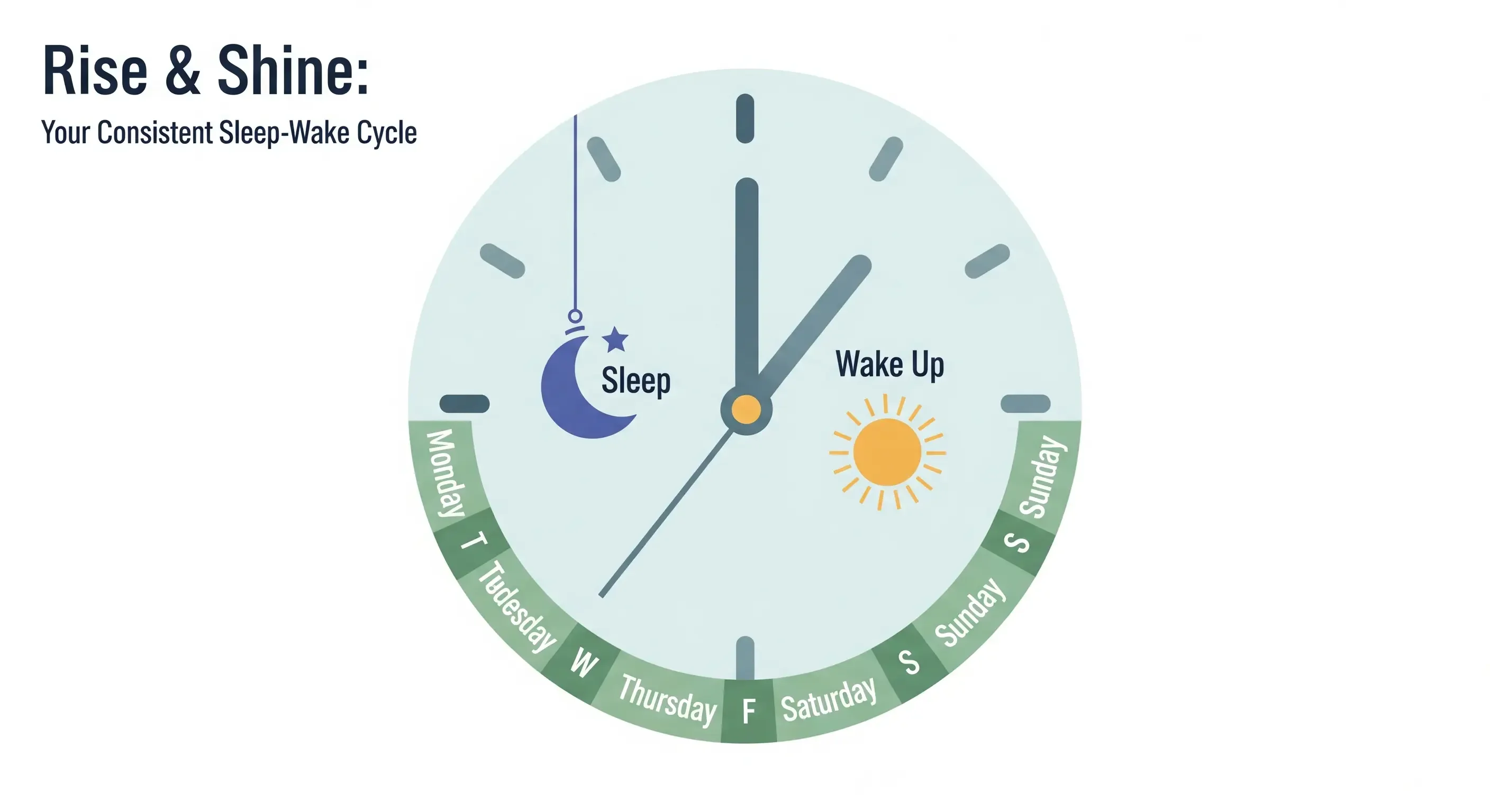 Grafica di un orologio che illustra un programma di sonno-veglia regolare per migliorare il ritmo circadiano.