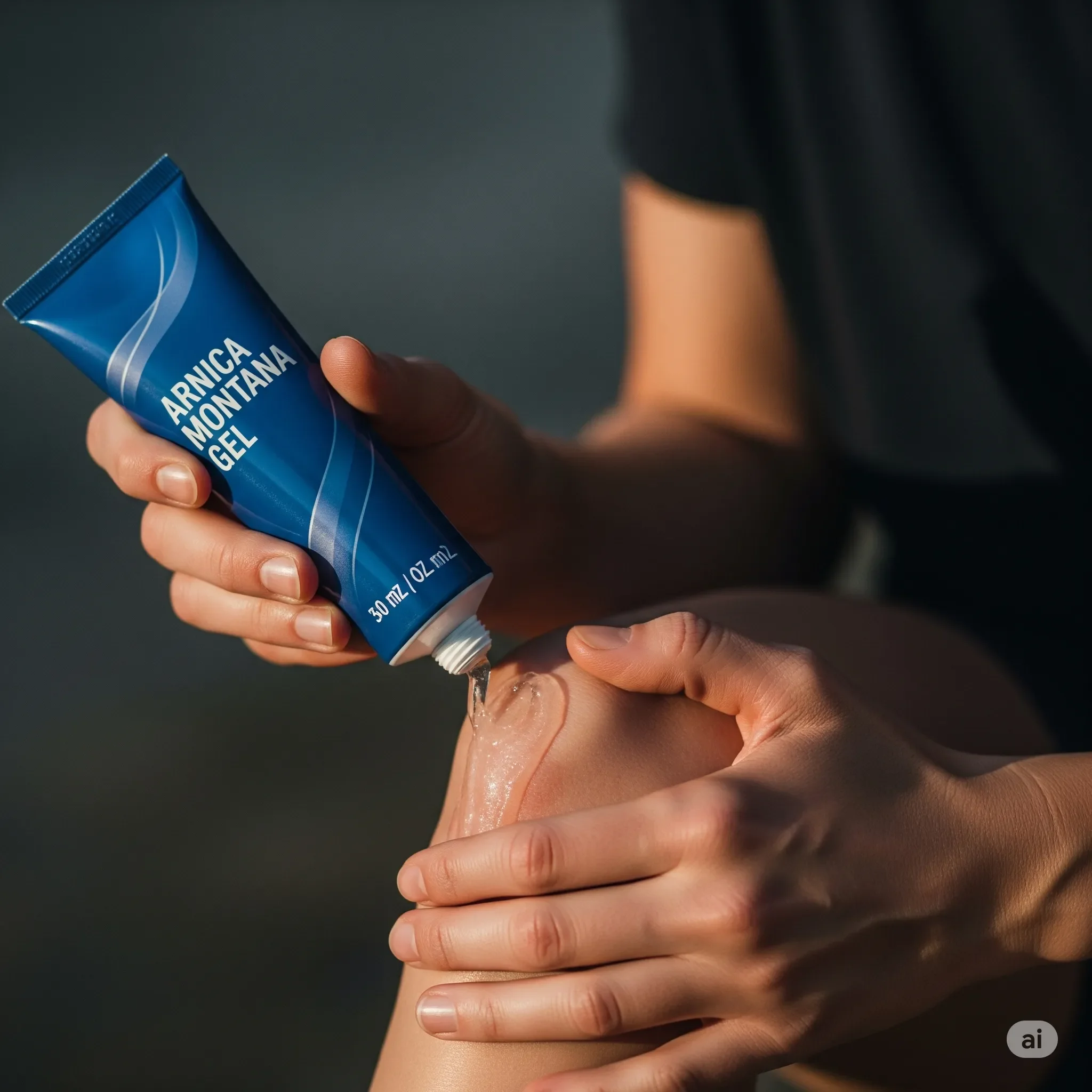arnica.webp Applicazione di Gel all'Arnica Montana per lividi e contusioni.