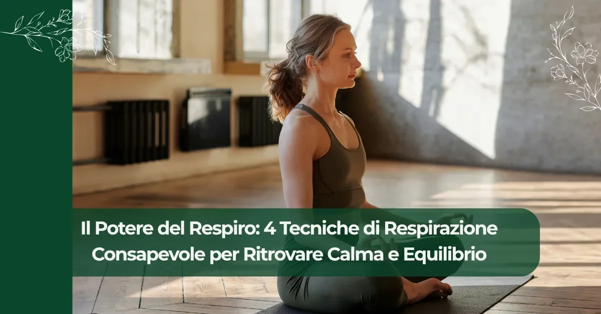 Donna in meditazione che pratica una delle 4 tecniche di respirazione consapevole per ritrovare calma e equilibrio.
