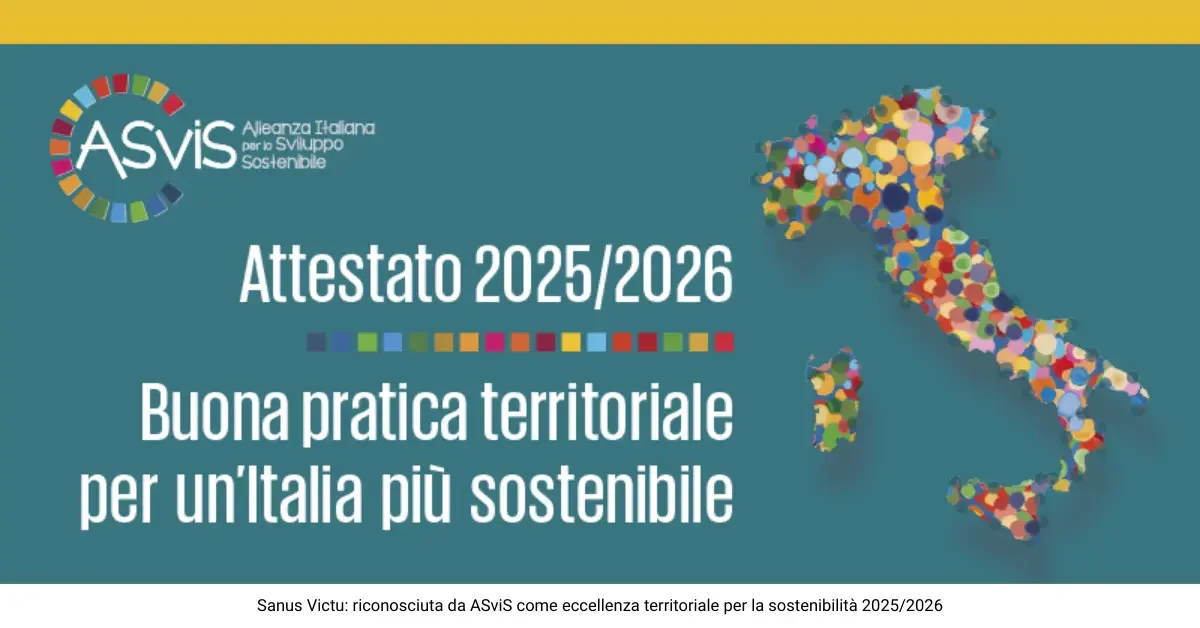 Attestato ASviS 2025/2026: Sanus Victu riconosciuta come Buona pratica territoriale per un’Italia più sostenibile.