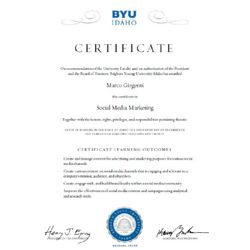 Certificato Social Media Marketing Brigham Young University-Idaho Marco Girgenti Meli Certificato Social Media Marketing Brigham Young University-Idaho Marco Girgenti Meli