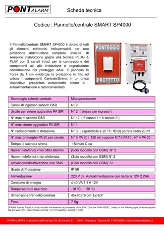 Scheda tecnica Centrale e sirena di allarme per ponteggio Pontalarm