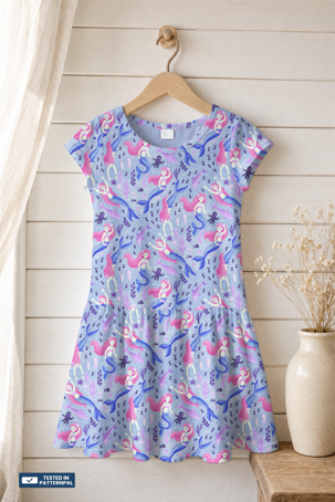final mermaids linen hero pattern-girls_-dress