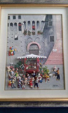 La fioraia del centro Luce pittorica cm. 60x44con cornice cm.67x82