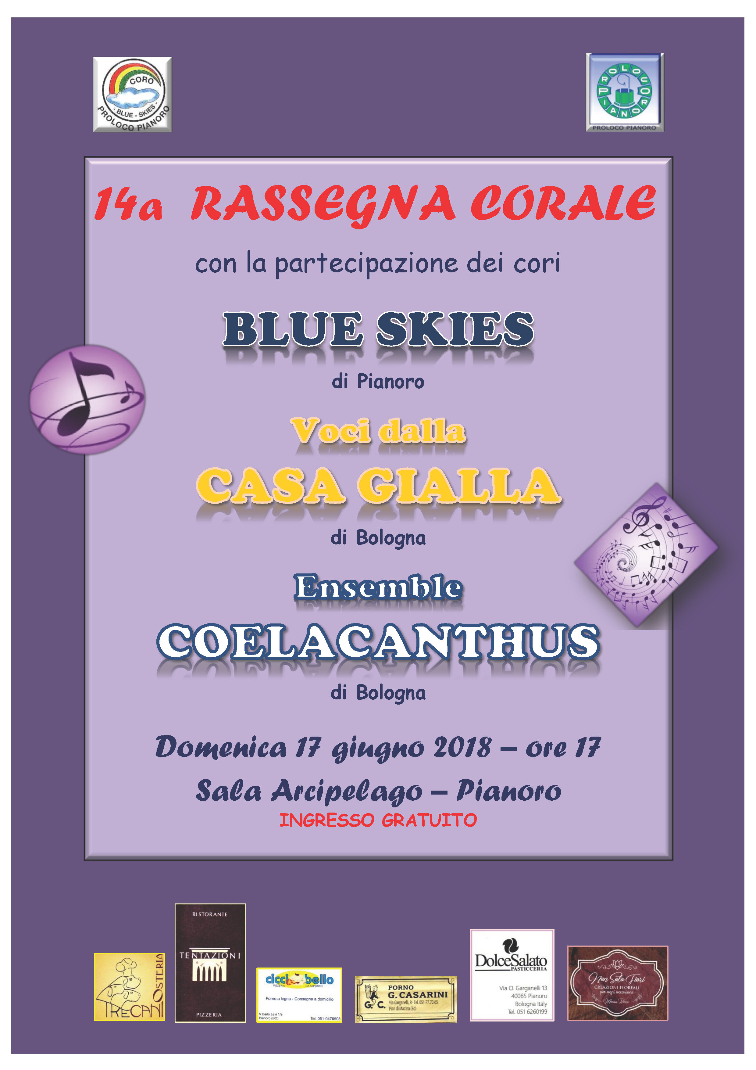 17 Giugno 2018 ore 17,00, Sala Arcipelago di Pianoro BO 17 Giugno 2018 ore 17,00, Sala Arcipelago di Pianoro BO