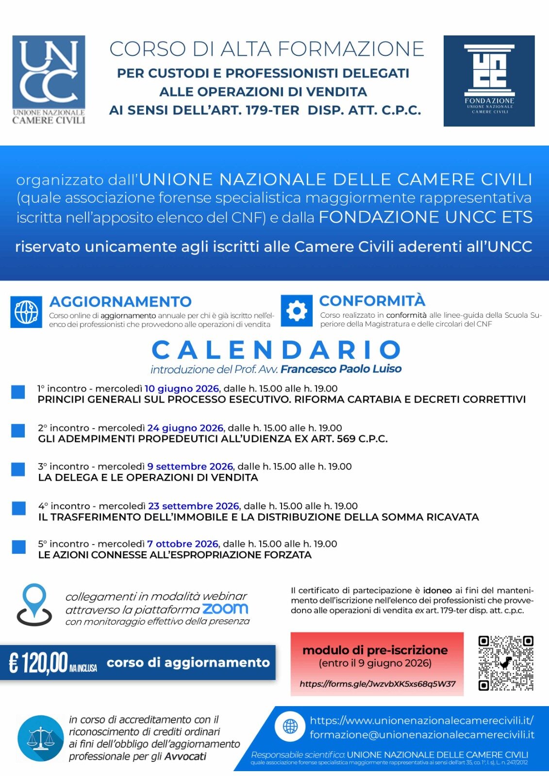 Corso di alta formazione per custodi e professionisti delegati alle operazioni di vendita