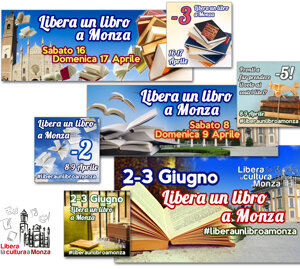 Copertine e immagini "countdown" per "Libera un libro a Monza" del 2016, 2017, 2018