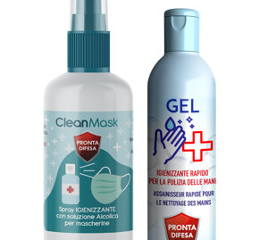 Spray disinfettante per mascherine (mercato italiano) e gel disinfettante mani (per ITA-FRA)