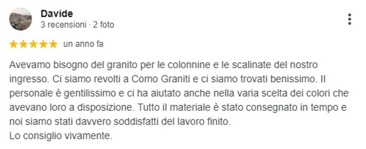 Feedback positivo cliente per fornitura copertine e colonne in granito a Como