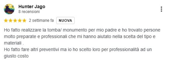 Feedback cliente per supporto nella scelta di monumenti funebri a Como