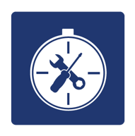 Simbolo cronometro con cacciavite e chiave inglese come lancette