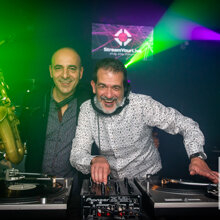 Sax Live Session and DjSet. Rome, Italy To left, Sax performance Luca Rizzo, on the right Dj on the mix Gianpiero Fatica