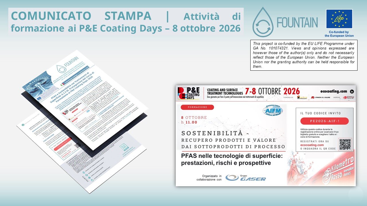 CORSO DI FORMAZIONE SUI PFAS ALL'EVENTO P&E COATING DAYS / TRAINING COURSE