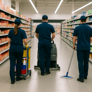 pulizia in corso nel supermercato