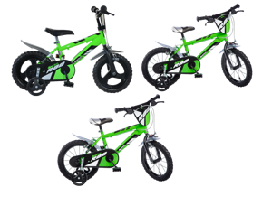 bicicletta-r88-dino-bikes-verde-e-nero-con-rotelle-in-diverse-misure