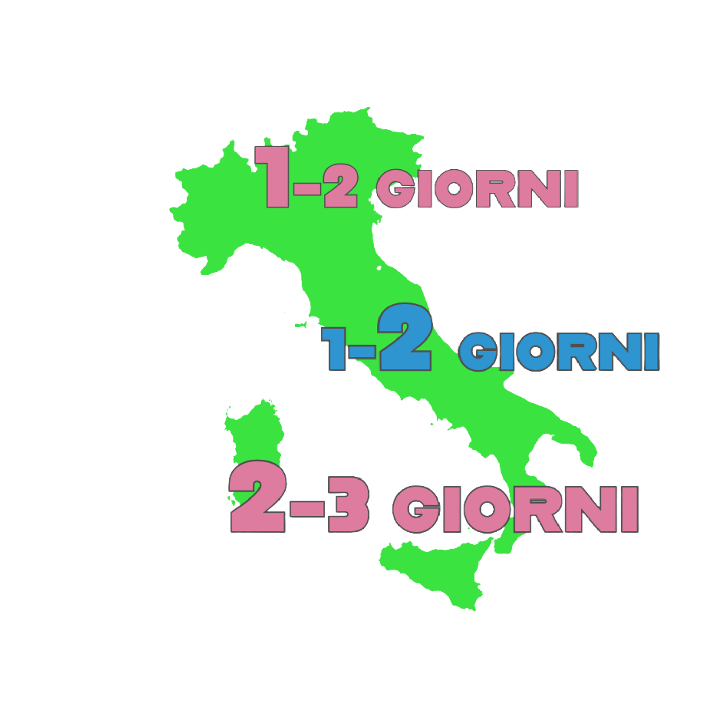 Mappa italia per tempi di spedizione in giorni