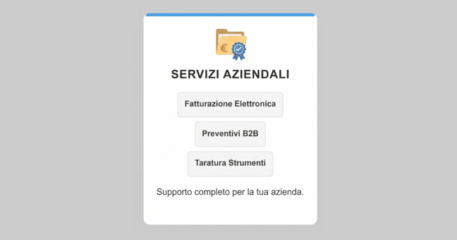 Banner servi B2B quali fatturazione elettronica preventivi personalizzati taratura degli strumenti