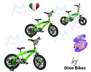 bmx-dino-bikes-verde-nera-bicicletta-con-rotelle