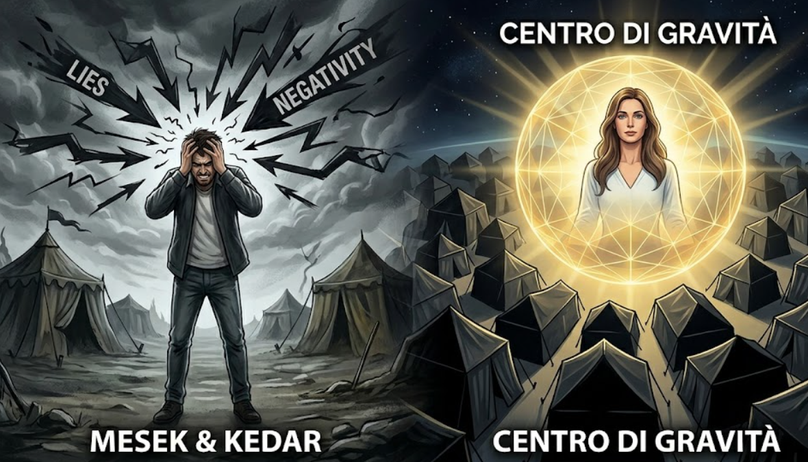 Rappresentazione del labirinto mentale di Mesek e Kedar dominato dalla luce del Centro di Gravità Permanente.