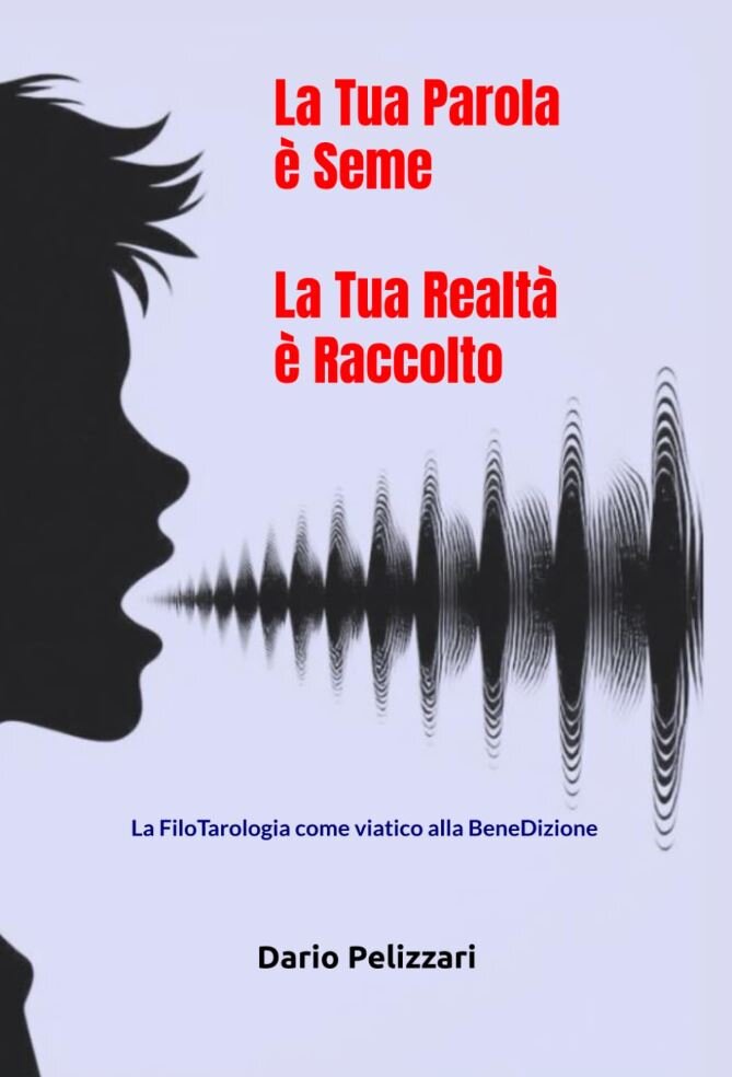 volto stilizzato di un giovane con parole che vibrano e danno forma alla realtà circostante.