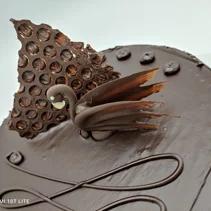 Fondente Croccante biscotto ai cereali, guarnito con una deliziosa mousse al cioccolato fondente con copertur