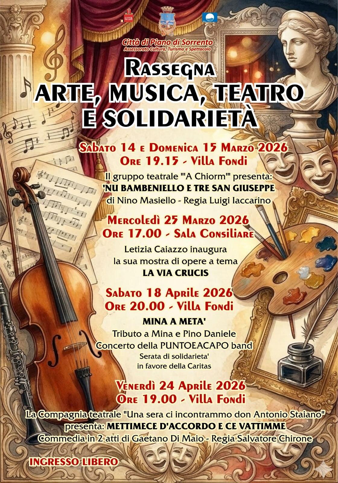A Piano di Sorrento la rassegna &ldquo;Arte, Musica, Teatro e Solidariet&agrave;&rdquo;