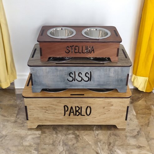 portaciotole personalizzato legno cani gatti