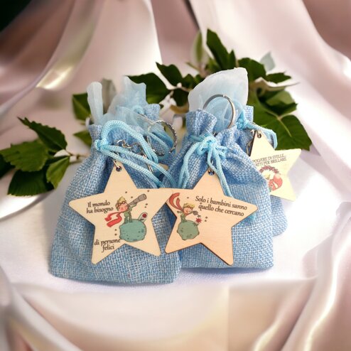 sacchetti confetti calamite portachiavi legno piccolo principe