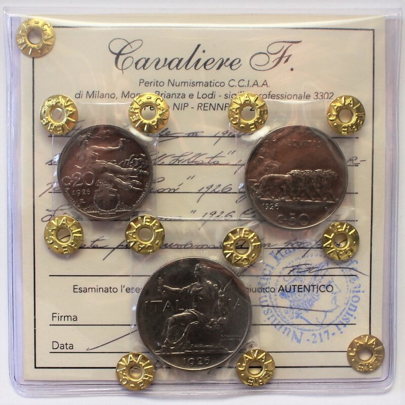 serie-1926-per-numismatici-buono-1-lira-50-e-20-centesimi-fdc-perizia-fcavaliere