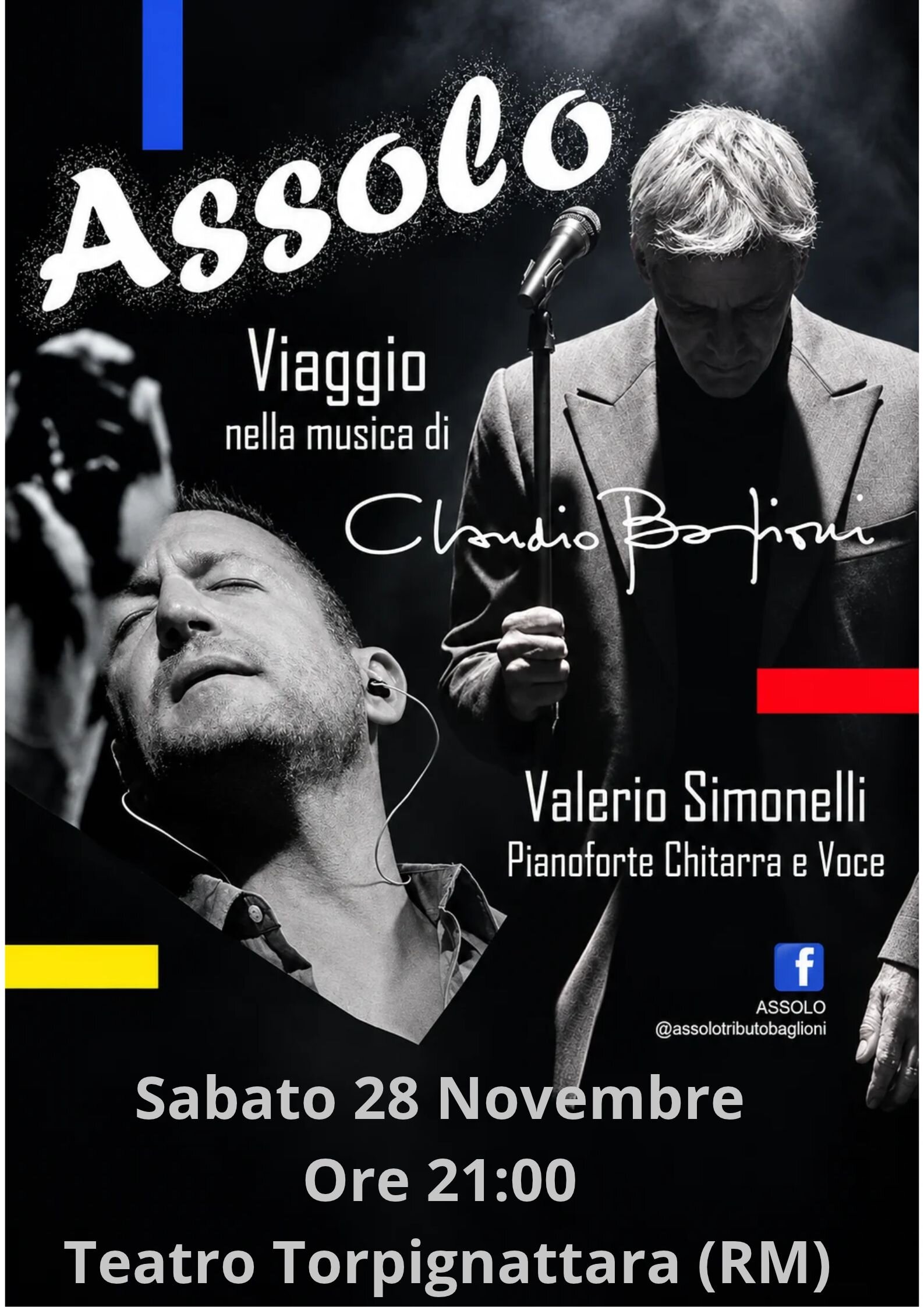 Sabato 28 Novembre 2026 - Valerio Simonelli live @ Teatro Torpignattara (RM) con Assolo - Viaggio nella musica di Claudio Baglioni