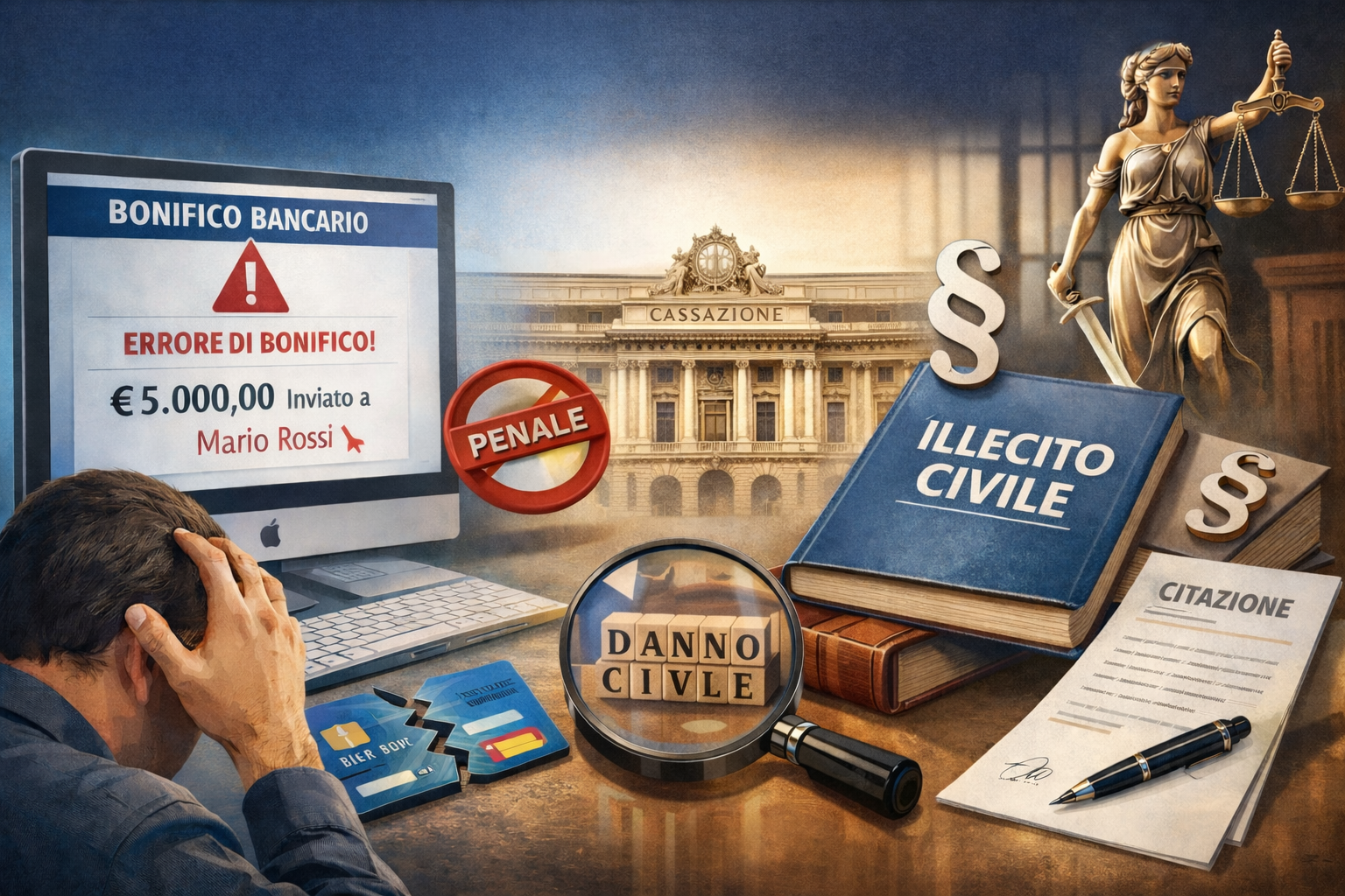 Bonifico erroneo e rilevanza penale: la Cassazione esclude l&rsquo;appropriazione indebita e riconduce la fattispecie all&rsquo;illecito civile