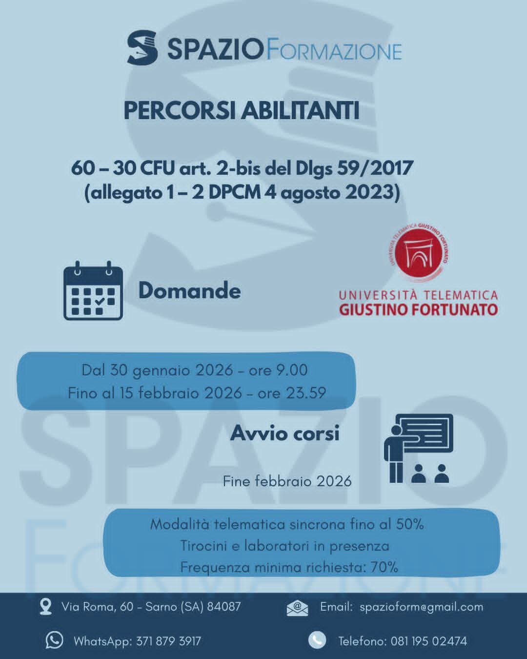 🎓𝐏𝐄𝐑𝐂𝐎𝐑𝐒𝐈 𝐀𝐁𝐈𝐋𝐈𝐓𝐀𝐍𝐓𝐈 𝟔𝟎 &ndash; 𝟑𝟎 𝐂𝐅𝐔 | 𝐀.𝐀. 𝟐𝟎𝟐𝟓/𝟐𝟎𝟐𝟔