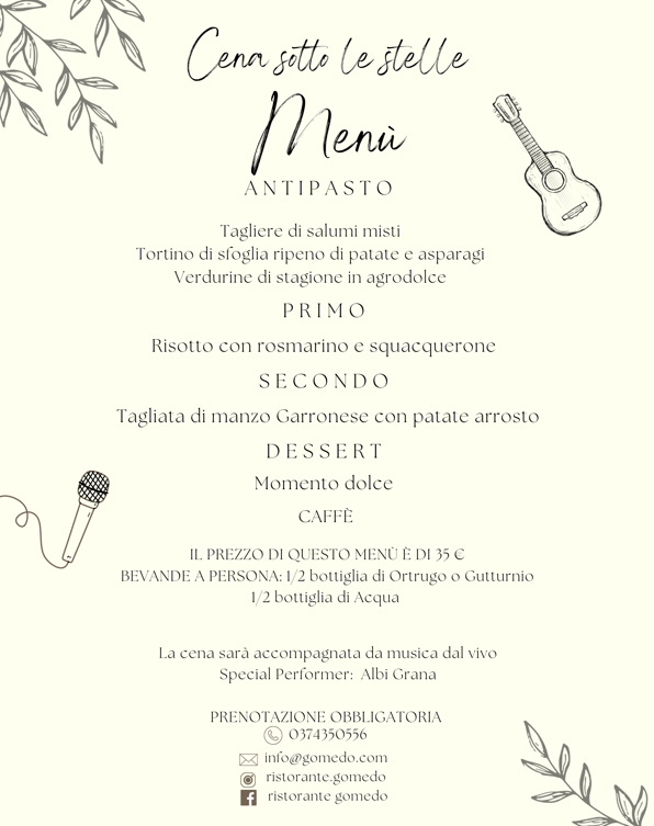 menu' evento 2026 fine