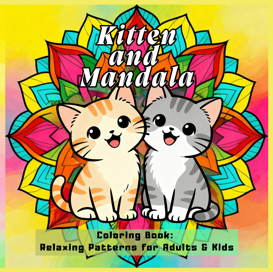 coloring book for kids and adutl, kitten, mandala