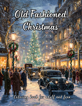 coloring book for adult and teen, christmas, oldfashioned, vintage