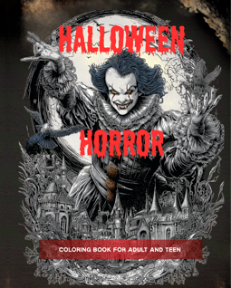 coloring book for adult, halloween, horror