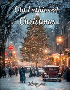 coloring book for teen and adult, christmas, vintage, oldfashioned