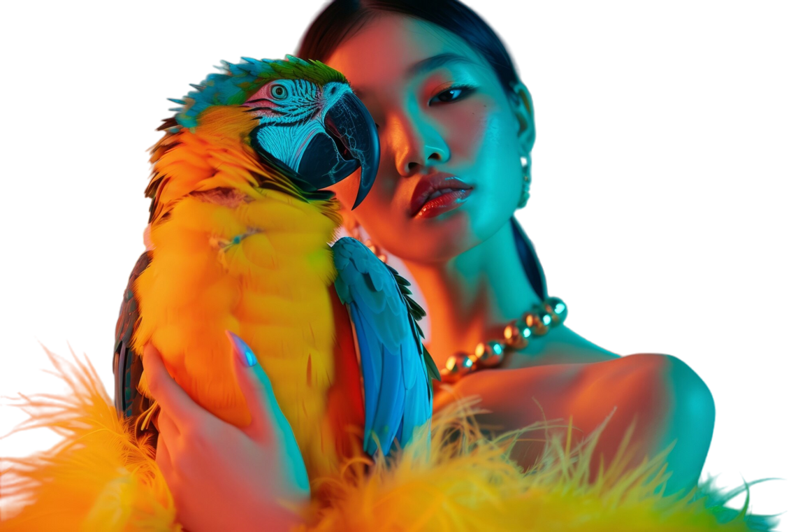 donna-di-taglio-medio-che-posa-con-un-pappagallo