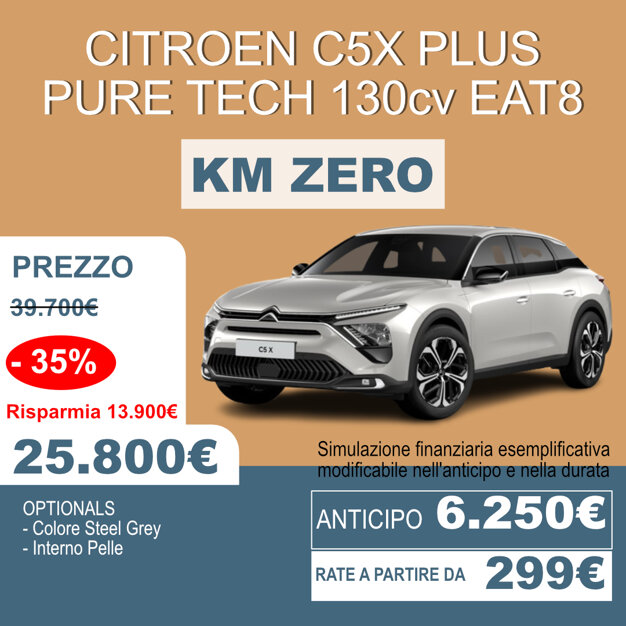 Citroën C5 X Plus Km 0: il comfort di viaggio ai massimi livelli, subito disponibile. Citroën C5 X Plus Km 0: il comfort di viaggio ai massimi livelli, subito disponibile.