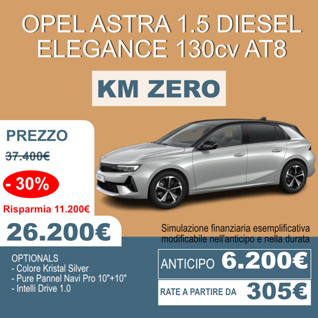 Opel Astra Diesel Km 0: prestazioni e bassi consumi in pronta consegna. Opel Astra Diesel Km 0: prestazioni e bassi consumi in pronta consegna.