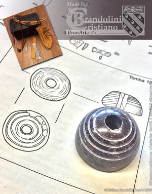 Fusarola in pietra ollare, VI-VII secolo, riprodotta da reperto originale da Arsago Seprio.