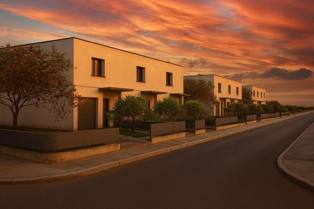 case di città al tramonto