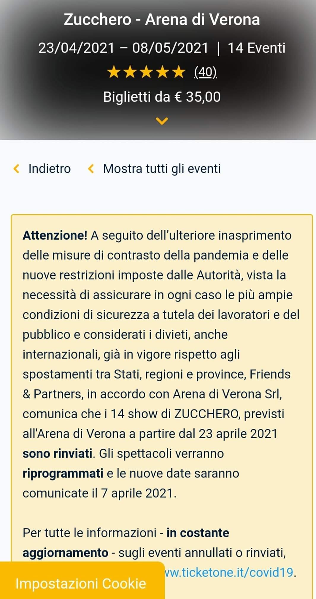 Zucchero, secondo rinvio per i concerti in Arena