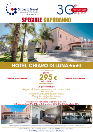 capodanno 2026 hotel chiaro di luna ascea