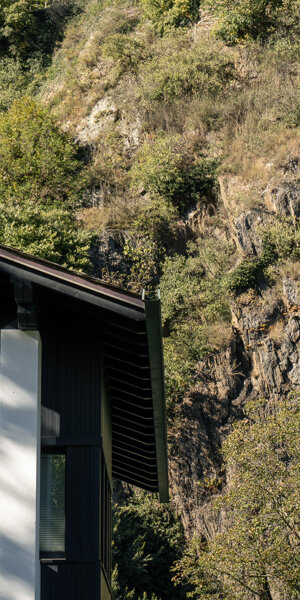 Giardino nord di Casa AF con roccia affiorante nelle Alpi Retiche di Sondrio