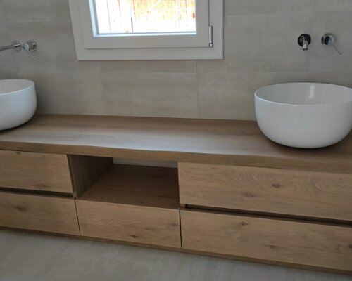 mobile bagno 4 cassetti per due lavabi in legno massello naturale