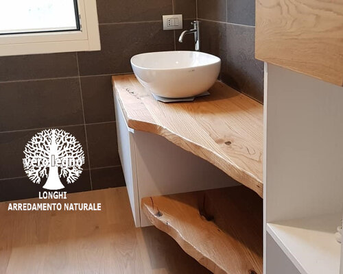 Mobile da bagno Da appendere 80x54-Finitura Rovere + Lavabo nero