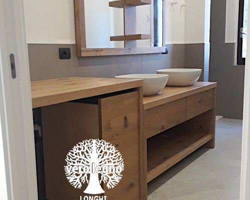 mobile bagno con cestone estraibile in legno massello 