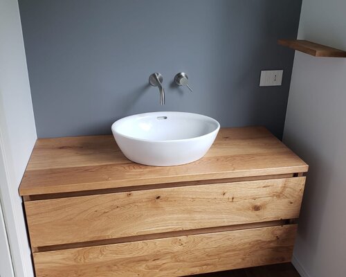 mobile bagno a due cassetti pensile rovere massello Milano